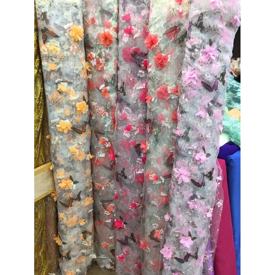 Jual Kain Bahan Organza Motif Butterfly Bunga D Indonesia Shopee Indonesia