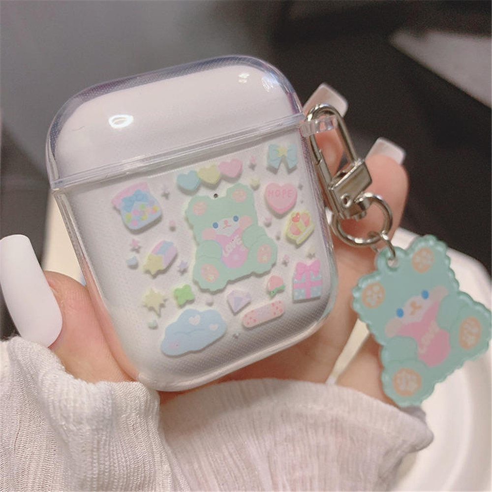 【COD Tangding】INS Cute Bear with AirPODS 1/2 Earphone Case Cartoon Apple Wireless Bluetooth Protective Soft Case