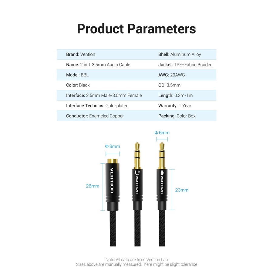 Vention Kabel Aux Audio Mic Speaker Splitter to 3.5mm 2 in 1 BBL