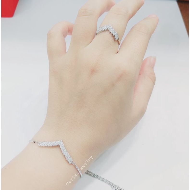 Gelang Perak Asli Silver Wanita 925 Lapis Emas Putih Model Gelang Serut Fuji Kaku/ Gelang Serut Fujii  - Perhiasan Perak Wanita Asli