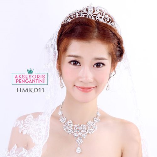 Perhiasan Mahkota Kalung Crystal Pengantin l Paket Aksesoris Wedding Modern- HMK011