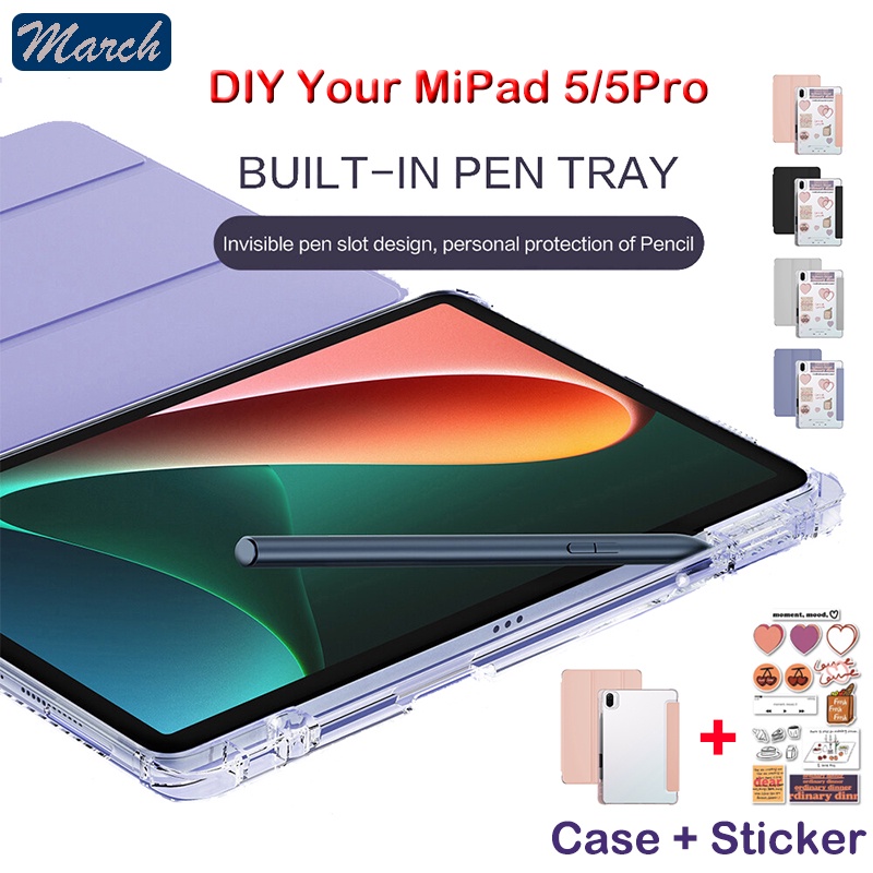 Xiaomi MiPad 5 Case with Pen Slot Auto Wake Case for Xiaomi Mi Pad 5 Pro Smart Case Trifold Stand Cover Protective Shell for Xiaomi MiPad 2021 11inci Casing Mi Pad5 Pro Flip Cover DIY