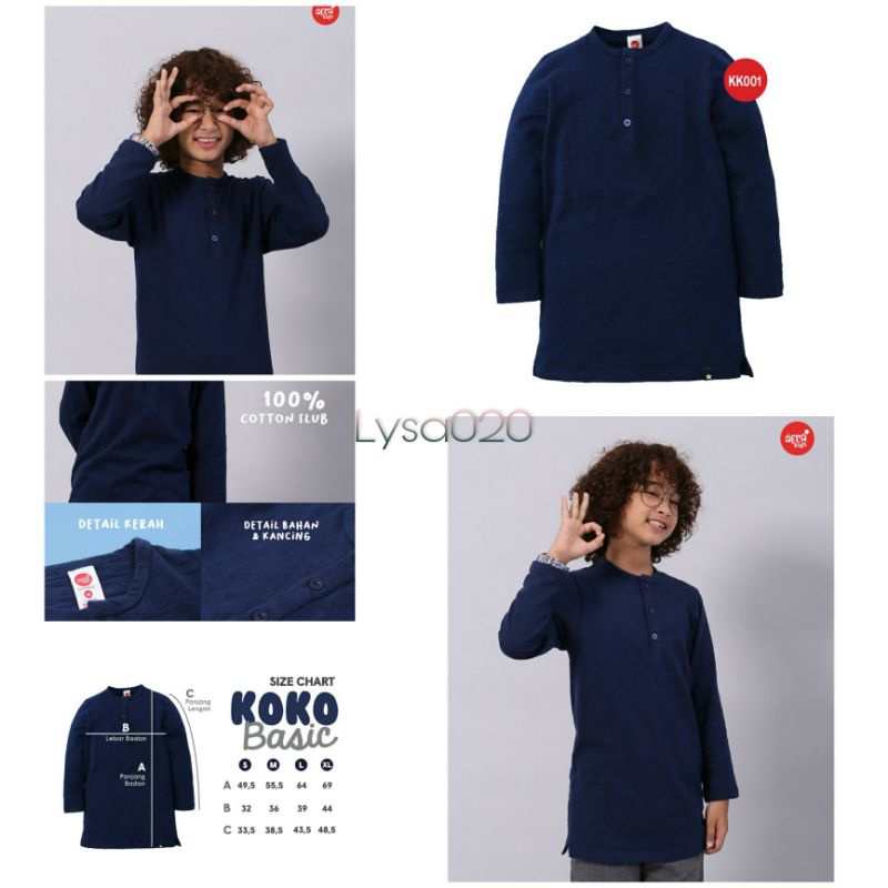 Koko Basic Afrakids Navy KK001 Baju Koko Anak Muslim