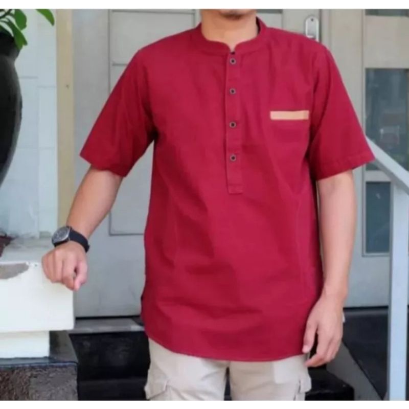 ATASAN MUSLIM JUMBO PRIA Baju Koko BIG SIZE Lengan Pendek Hisyam Size XXL XXXL XXXXL XXXXXL - KOKO D