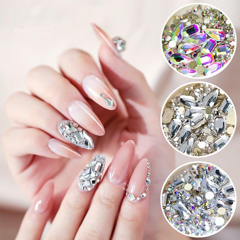 Mxbeauty Hiasan Kuku Rhinestones Shiny 1kotak Glitter Manicure DIY Dekorasi Nail Art Ukuran Campur Kristal Strass