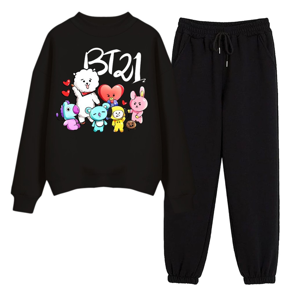 BESS - Baju Setelan Wanita Murah / Setelan Sweater + Jogger Hitam - BT BONEKA