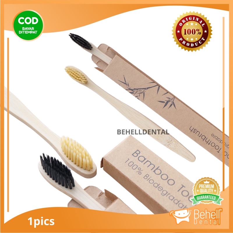 ORI PREMIUM BAMBOO BAMBO TOOTHBRUSH SIKAT GIGI BAMBU ASLI TOOTH BRUSH // ARANG CHARCOAL BEHELLDENTAL