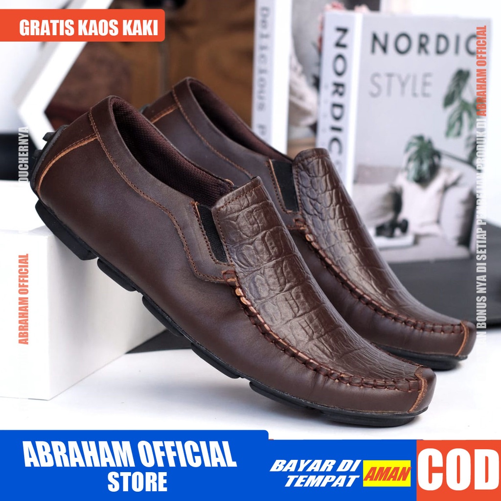 ABRHM X ASBUL Sepatu Slip On Pria Sepatu Casual Kulit Asli Sepatu Pria Casual Anti slip Cowok/Cowo Sepatu Kasual slop kantor kondangan moccasin cassual