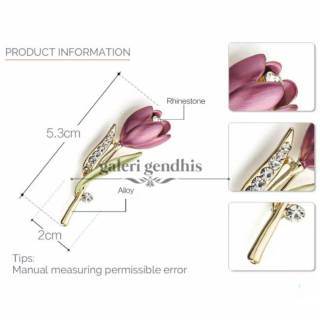 Bros Bunga  Tulip  Hias Kristal  Imitasi Brooch Pin Enamel 