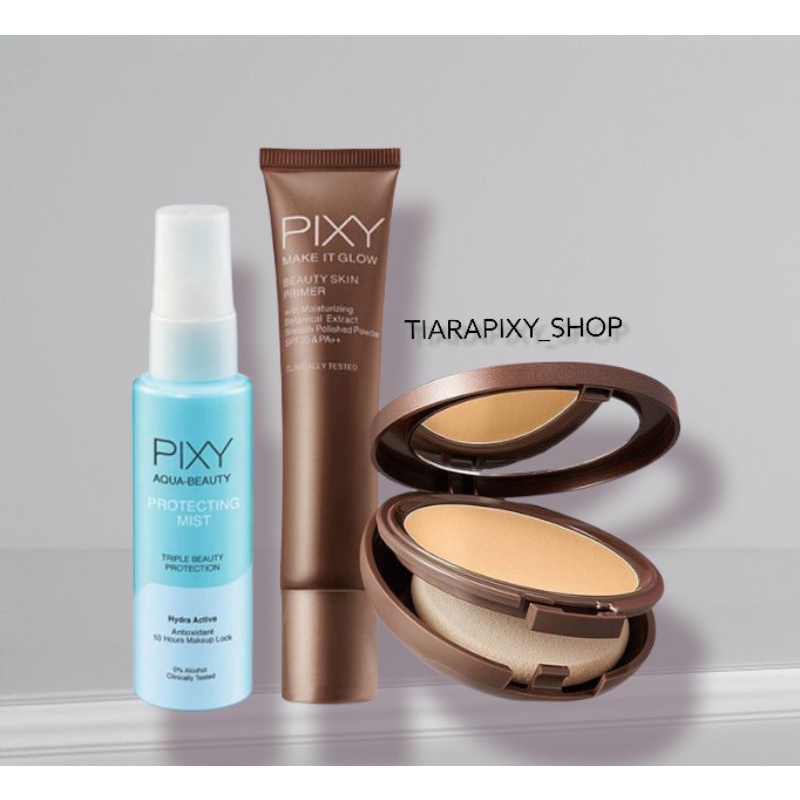 PROMO Paket Pixy Make It Glow Simple (Primer, Bedak, Aqua Beauty Protecting Mist)