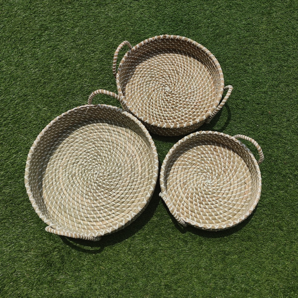 AKN88 - Keranjang Nampan Bulat Tray Enceng Gondok Kerangka Medium 35x35x14cm