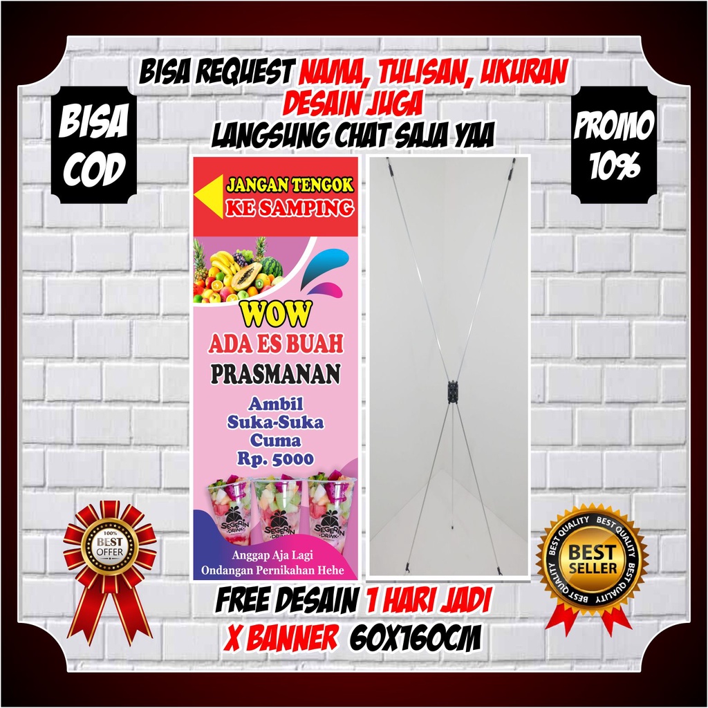 SPANDUK + TIANG / X BANNER ES BUAH VIRAL PRASMANAN KEREN BERKUALITAS - BANNER JUALAN ES BUAH VIRAL K