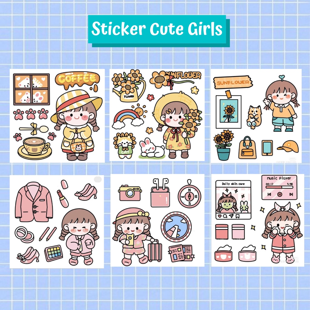 Jual Stiker Korea Cute Girl Stiker Cute Girl Sticker Chibi Cute Girl