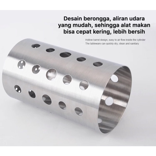 Tempat sumpit tempat sendok garpu sedotan stainless steel tebal sus 304 bulat