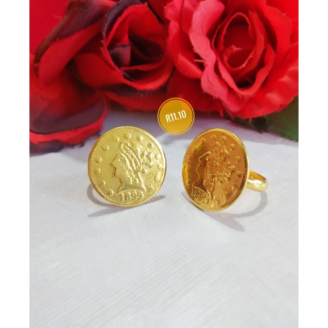GROSIR - cincin cantik fashion emas 24k lapis emas, cincin koin dollar - RK