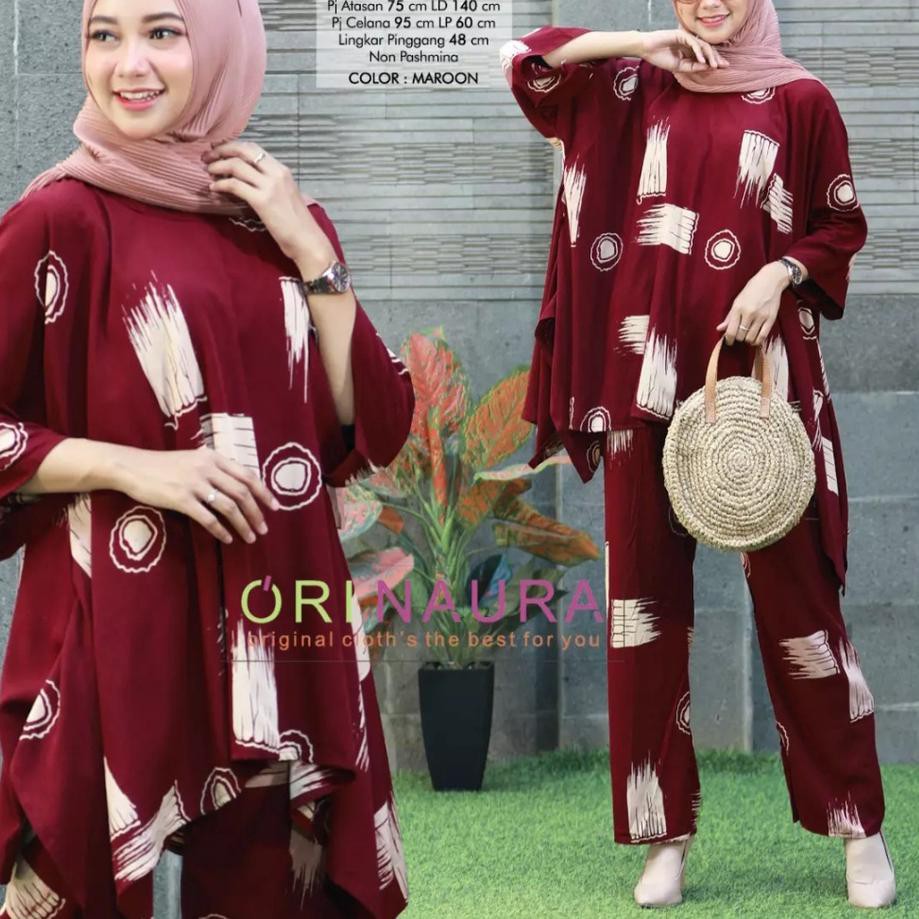 LANGSUNG KIRIM.. Daster Arab Aminah Set || One Set Batwing Waka Waka Jumbo Setelan Celana Kulot Big