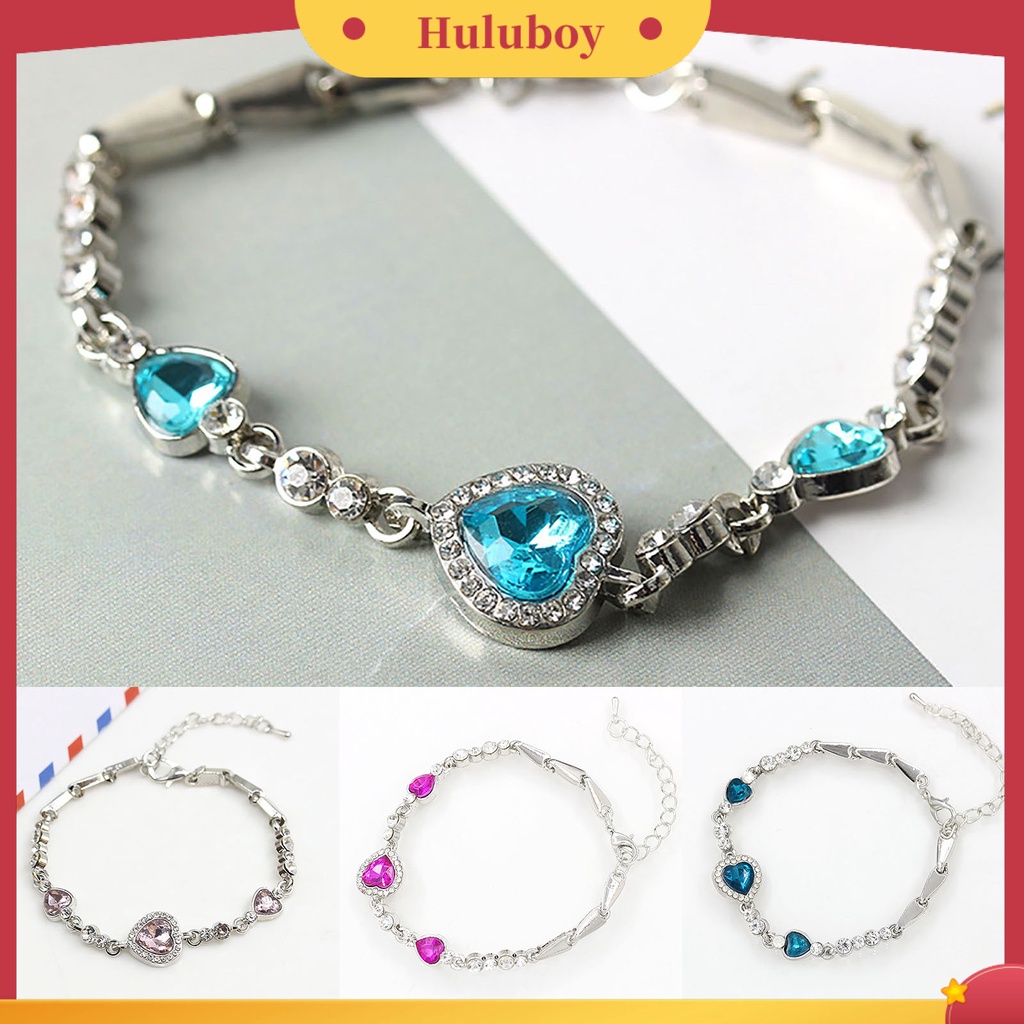 Hu Hu Hu Hu Hu Alat Bantu Pasang Kacamata♡ Gelang Rantai Adjustable Bentuk Hati Bahan Alloy Aksen Berlian Imitasi Warna Biru Untuk Wanita
