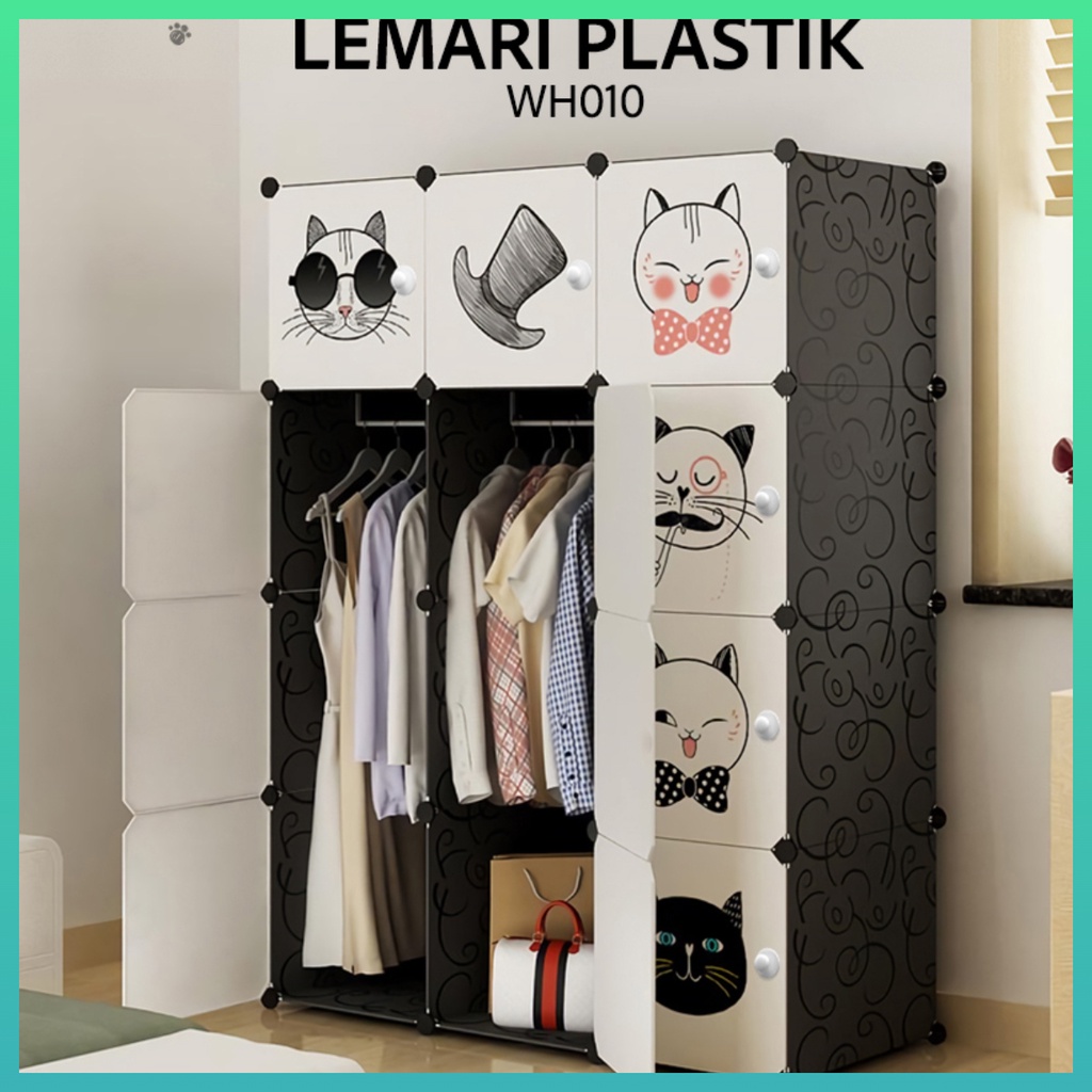 Lemari Plastik Portable Lemari Baju Serbaguna 12 Pintu 4 Rak Lemari Pakaian Bongkar Pasang Worldhome66
