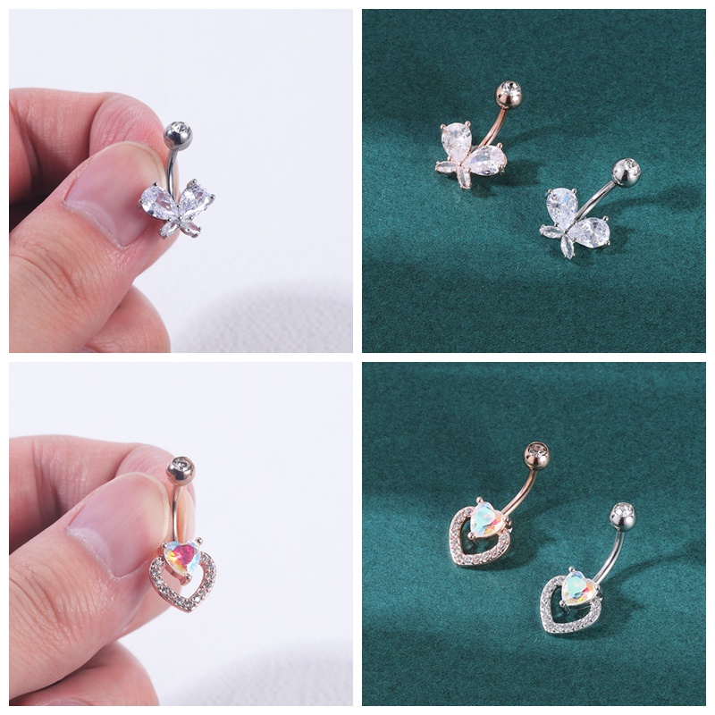 1pc Anting Tindik Perutpusar Stainless Steel Model Kupukupubintang Hias Batu Opal Untuk Wanita