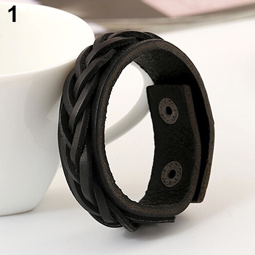 Hu Hu Hu Hu Hu Alat Bantu Pasang Kacamata♡ Gelang Bangle Cuff Bahan Kulit Rajut Gaya Punk Klasik Untuk Pria