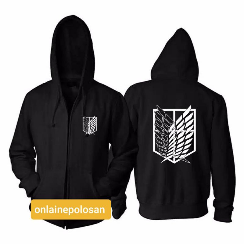 Jaket Hoodie Zipper AOT Pasukan Pengintai (Sablon) Pria & Wanita (Fleece Tebal)
