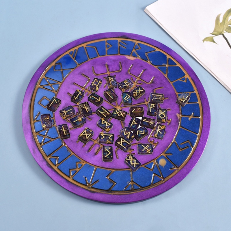 SIY  2Pcs/Set Runes Symbol Crystal Epoxy Resin Mold for Table Gaming Viking Treasure Circle Divination Board Silicone Mould DIY Crafts Making Tool