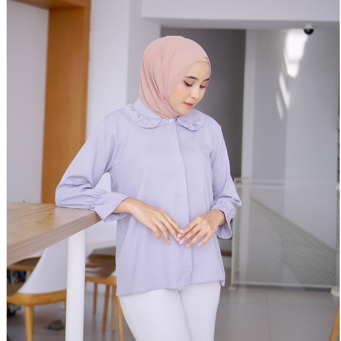 Alisa Blouse - Kemeja Kerah Collar Korea Tangan Panjang Moscrepe