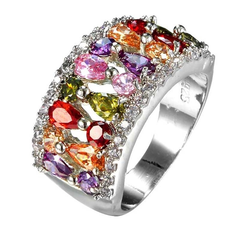 SEUSUK Fashion Amethyst Ruby Topaz Peridot Sapphire Ring Cocktail Jewelry Gift COD Ring