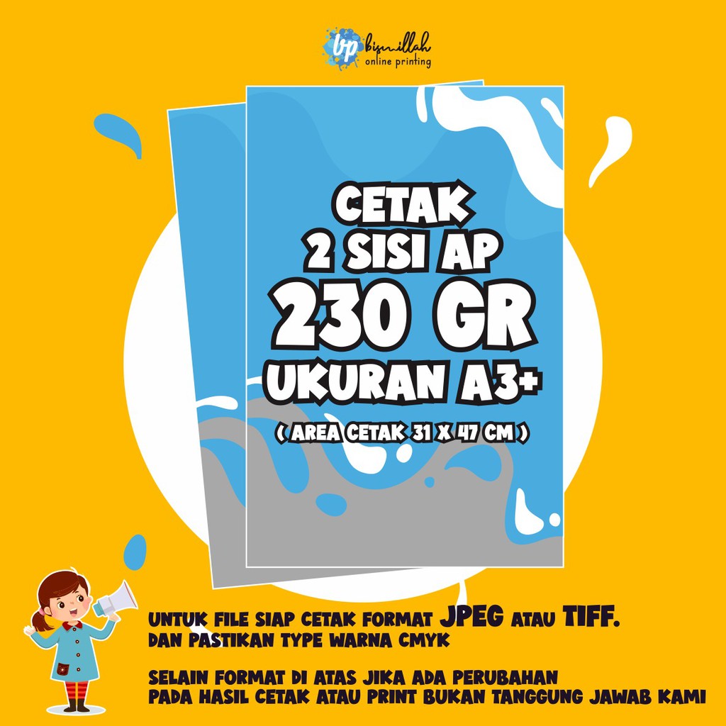 

Cetak art paper 230gr 2sisi uk. A3+