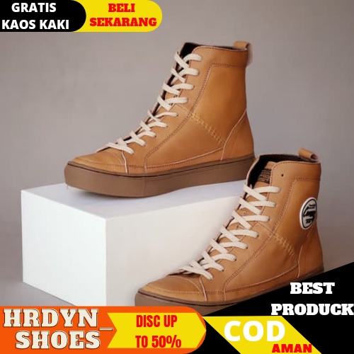 TERBARU !!! 100% KULIT ASLI SNEAKERS PRIA KASUAL SPORTY CEVANY DANTE HIGH COKLAT ORIGINAL 2021