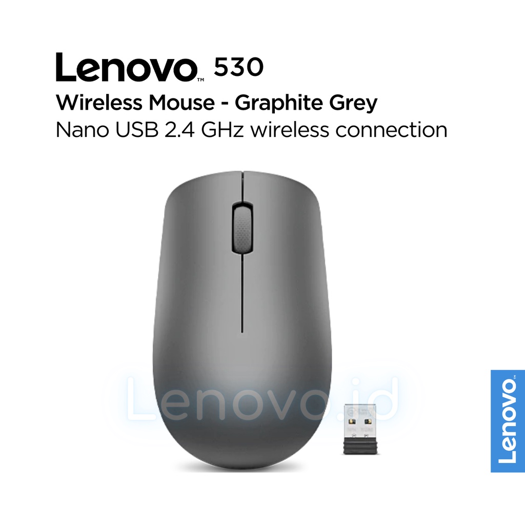 Lenovo 530 Wireless Mouse Optical USB Type-A 2.4GHz, 1200 DPI, Platinum Grey GY50Z18984, Abyss Blue GY50Z18986, Almond GY50Z18988, Graphite Grey GY50Z49089, Cherry Red GY50Z18990-Graphite GY50Z49089
