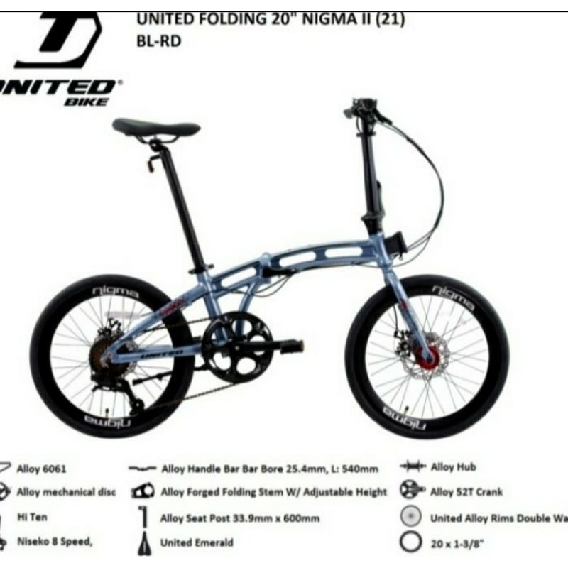Sepeda lipat 20 inch 451 United Nigma II alloy 8 sp