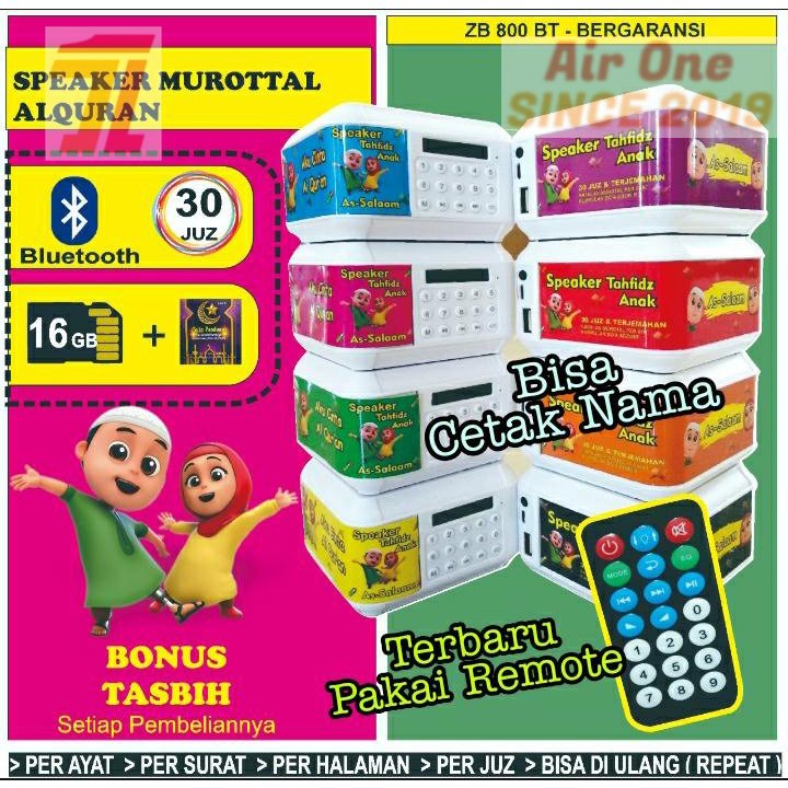 AirOne SPEAKER AL QURAN ZB 800 BT 30 JUZ  MEMORI 16GB/ Speaker Murottal/ Speaker Tahfidz Anak/Speker