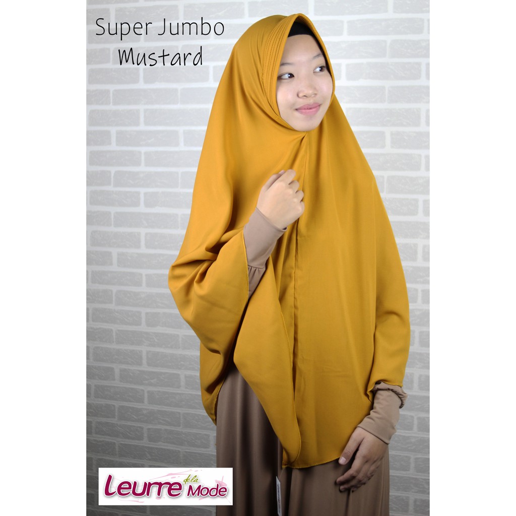 Jilbab Instan Syari Super Jumbo Mustard Murah Hijab Instan Wolfis Khimar Jumbo Terbaru