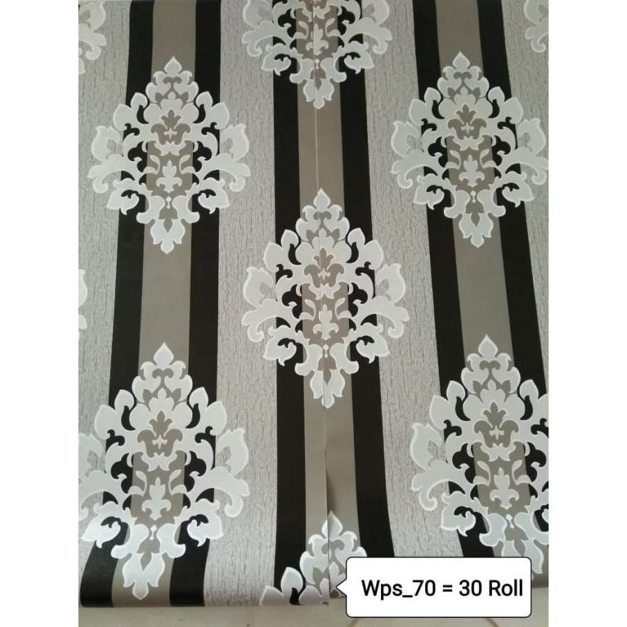 WALLPAPER STIKER DINDING BATIK GARIS HITAM ABU NEW 45CM X 10M