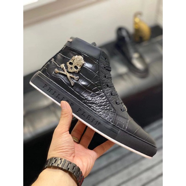 sepatu philipp plein sneaker boots mirror shoes men high end kulit hitam pp cowok P1SHOES