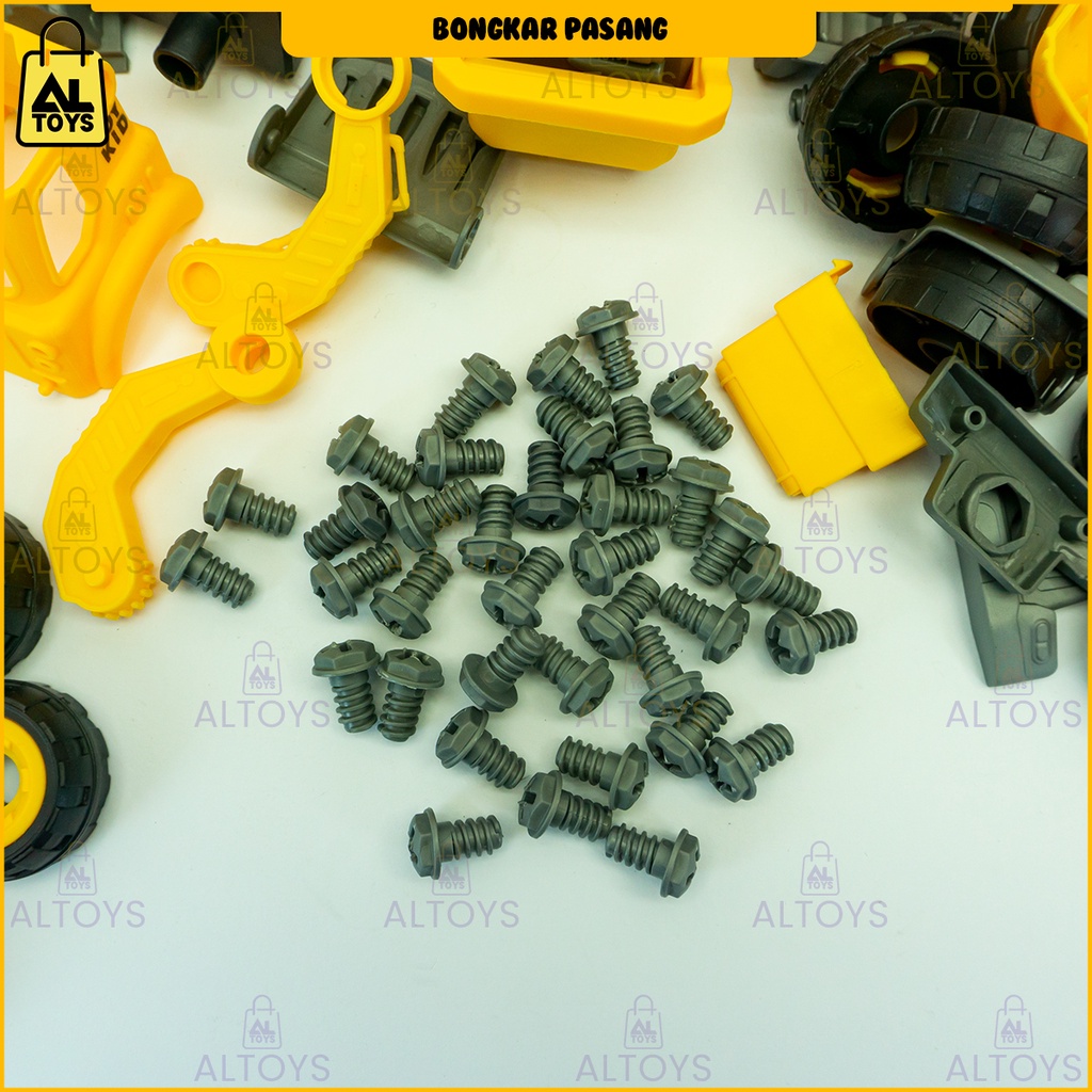 Mainan Bongkar Pasang Mobil Kosntruksi Engineering Construction Vehicles Set 4 Pcs DIY Assembly Excavators Bulldozer Dump Truck Take Apart Trucks