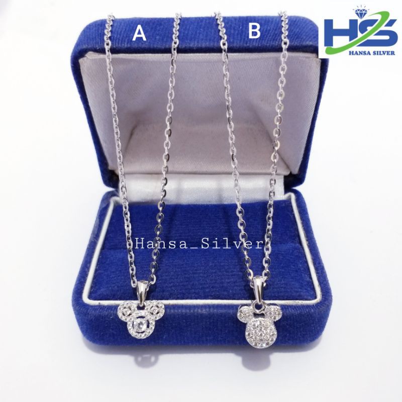 Kalung Perak Anak Silver Asli 925 Lapis Emas Putih Model Koye Rantai Nori Polos Liontin Mickey Mouse - Perak Asli 925 Anti Karat