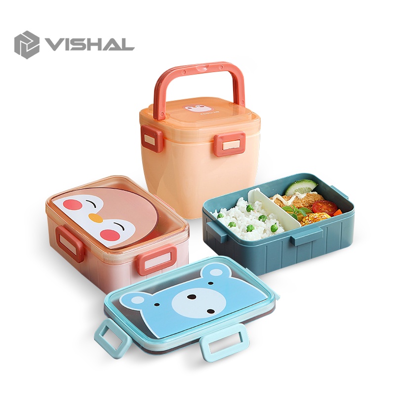 VISHAL Lunch Box PP Jerami Gandum With Karakter Kartun Kotak Bento BPA Free + Sendok