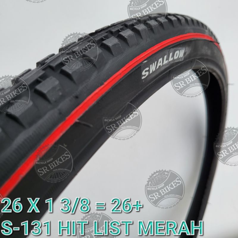 Ban Luar 26 x 1 3/8 Sepeda Jengki CTB. Hitam Lis Merah. SWALLOW DELI TIRE