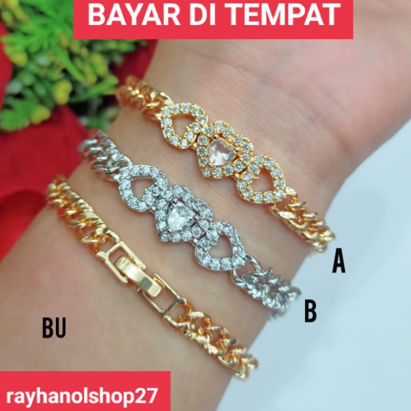 GELANG TANGAN WANITA XUPING TERBARU MOTIF LOVE PERMATA LAPIS EMAS