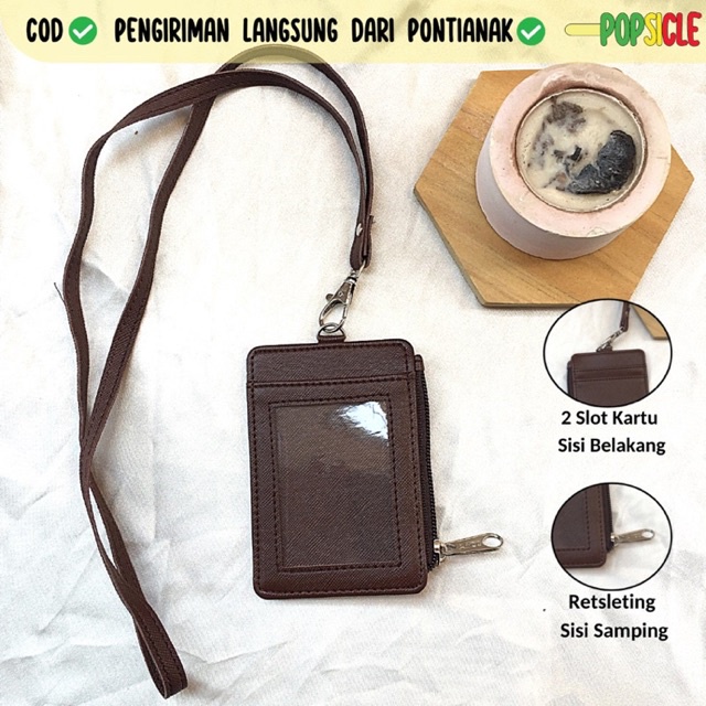 

ID Card Flashee Holder Resleting Name Tag Seleting Coklat Tua ID Card Holder Zipper Kulit Termurah PU Leather Lanyard NameTag