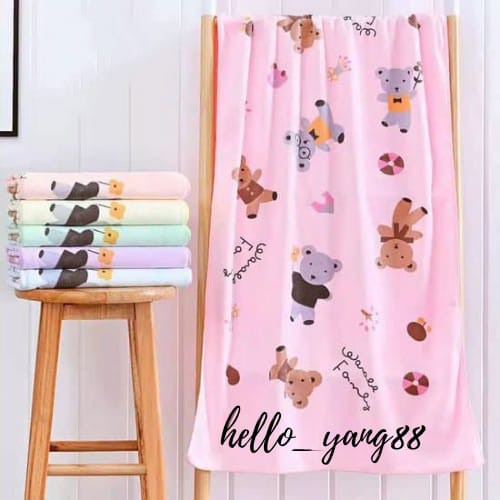 Handuk Anak Bayi motif bear Handuk Mandi Anak Bayi microfiber ukuran 70x140cm &amp; 60x140cm 50x100 import