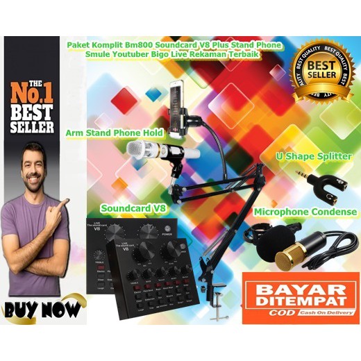 Paket Komplit Bm800 Soundcard V8 Plus Stand Phone Smule Youtuber Bigo Live Rekaman Terbaik