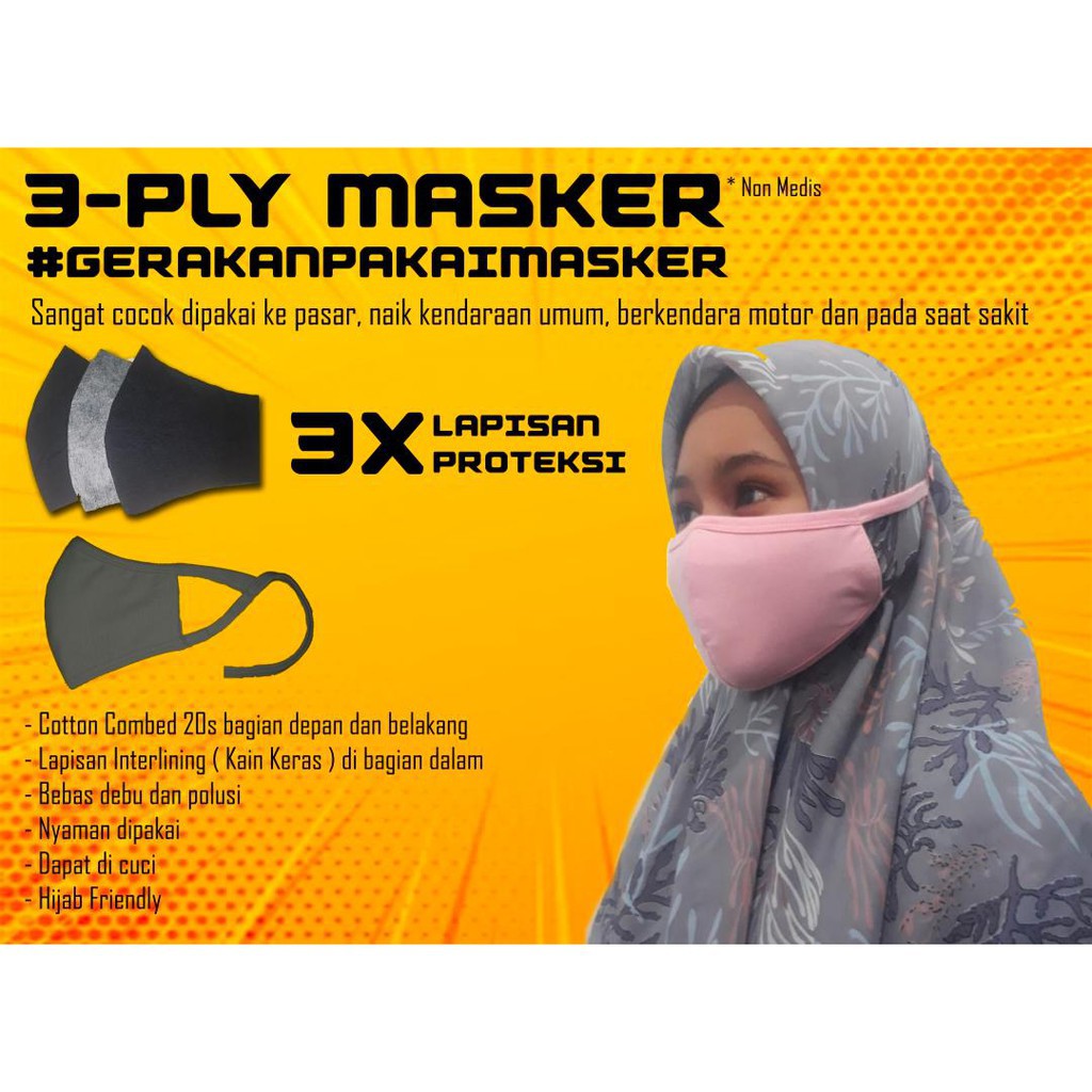 Masker Dewasa 3ply Katun Premium Lembut Menahan Droplet