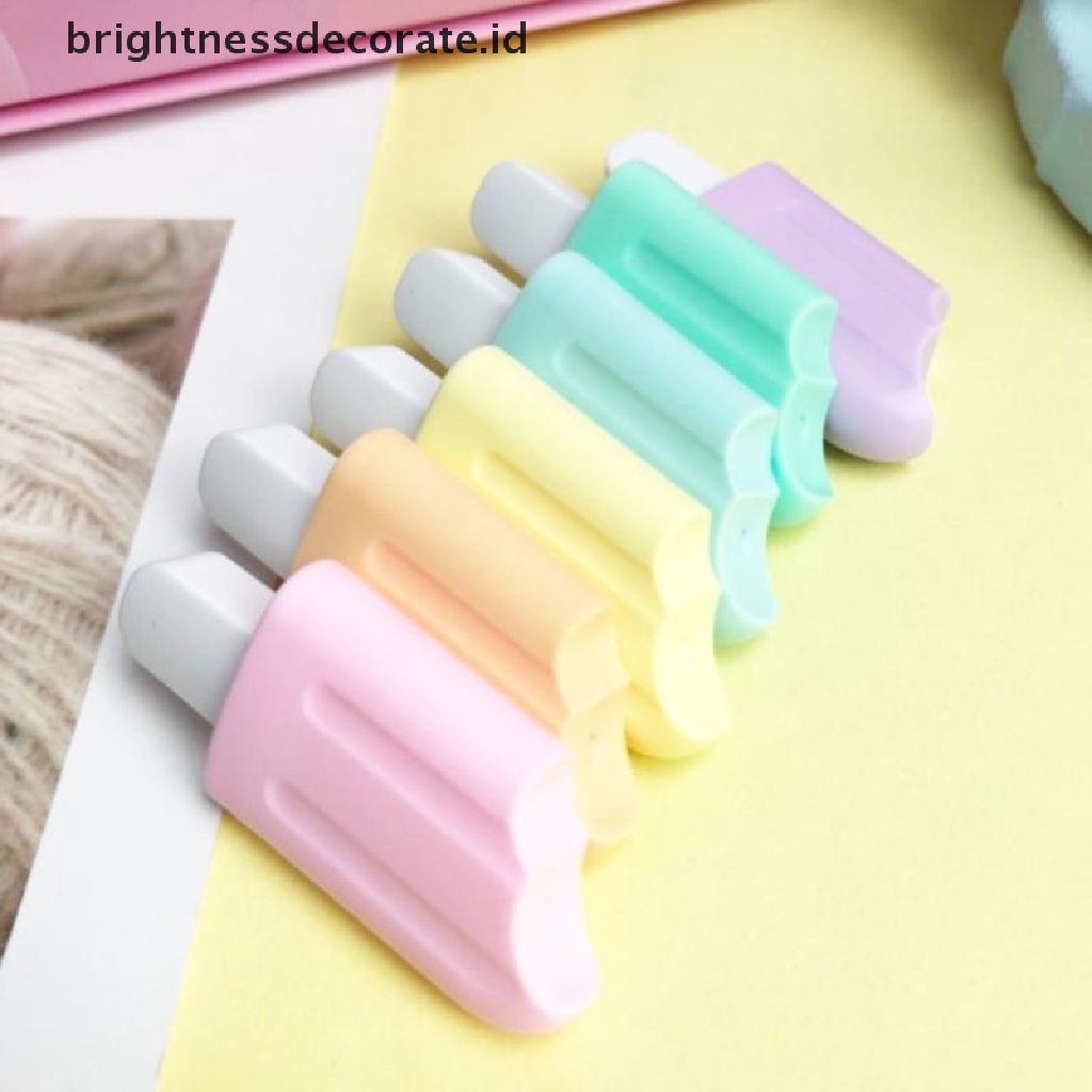 6pcs / Pak Highlighter Bentuk Es Krim Warna Permen Untuk Perlengkapan Sekolah / Kantor