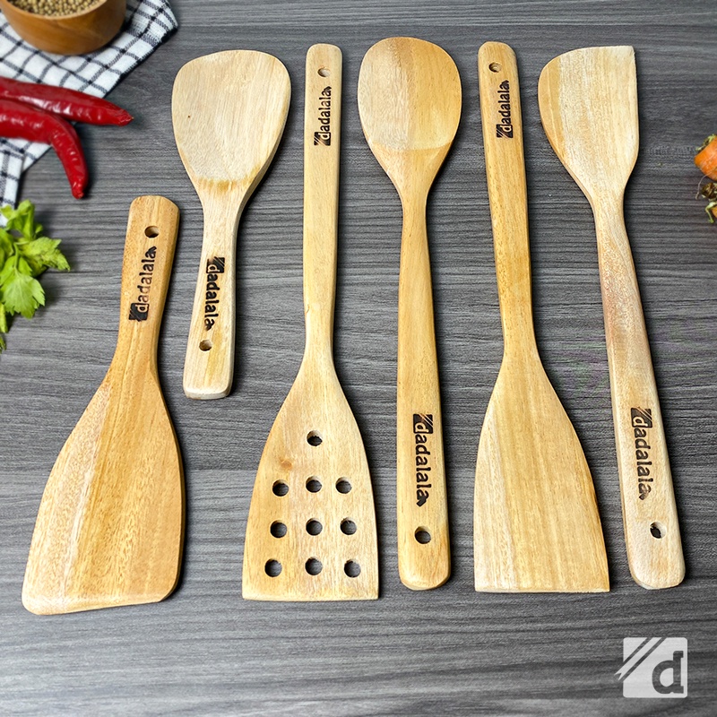 DADALALA Sodet / Spatula Kayu Set (6 in 1) Panjang 35 Cm Anti Lengket dan Tahan Panas - 2 Varian