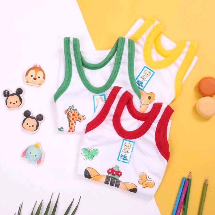 1 LUSIN/12PCS SINGLET ANAK KARAKTER / LUSINAN KAOS DALAM BAYI LAKI/PEREMPUAN
