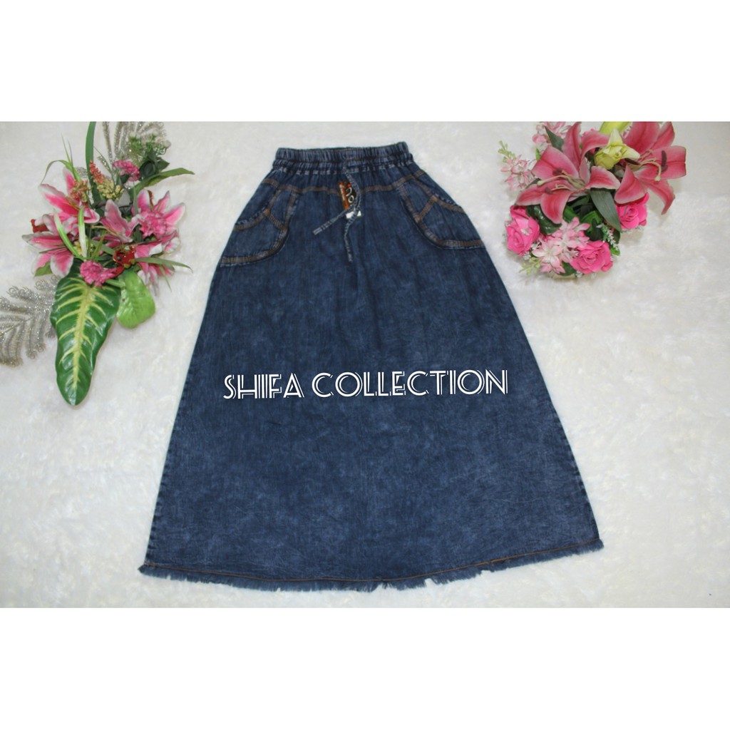 Rok Jeans / Rok Panjang / Rok Dewasa / Rok A Rawis Bahan Jeans Ukuran All Size (BB ± 40-60 kg)