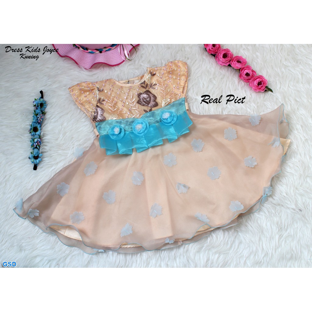 Dress Kids Joyce/Baju Brukat Anak Perempuan Motif Bunga /Pakaian Pesta Anak Modis